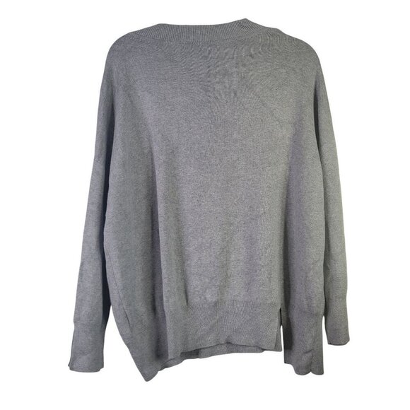 Planet by Lauren G Pima Cotton and Modal Boxy Gray V Neckline Cut Out Sweater OS - Picture 8 of 12